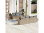 8-piece garden furniture set with cushions, beige woven resin