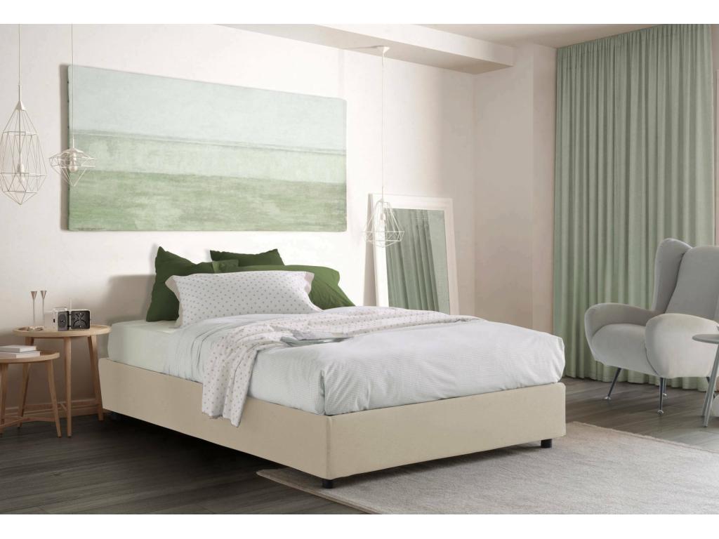 Meublita Double Bed with Storage Bed and Fabric Upholstery, Made in Italy, Front Opening, Suitable for a 160x200 cm Mattress, Beige