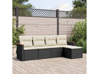 5-piece garden furniture set with cushions, black woven resin