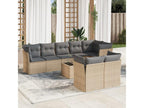 9-piece garden furniture set with cushions, beige woven resin