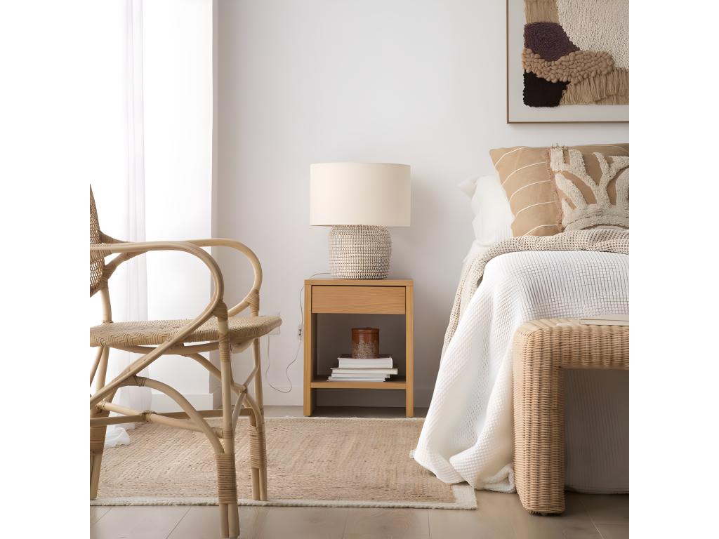 Bedside table with beige oak wood effect, 40x50