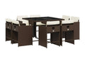 9-piece brown poly rattan garden dining set and cushions