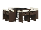 9-piece brown poly rattan garden dining set and cushions