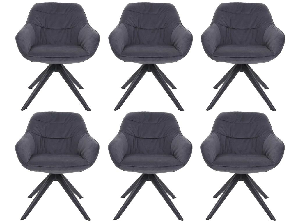 Set of 6 Meublita-K28 dining chairs - upholstered kitchen chair with armrests - swivel - metal - fabric/tex