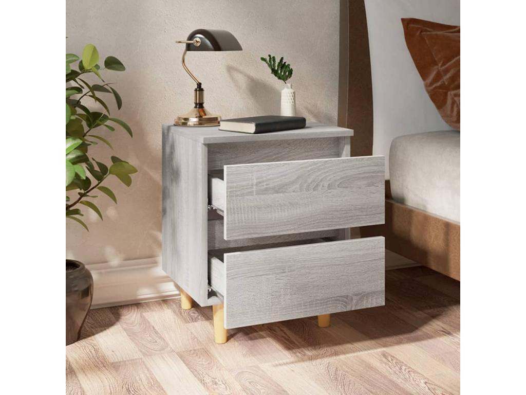 Bedside tables with wooden legs, 2 pieces, Vertchez grey, 40x35x50 cm