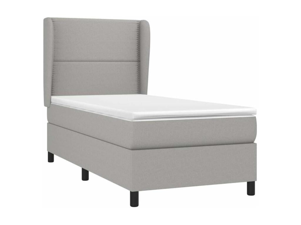 Meublita bed base and mattress, light grey, 90x190 cm, fabric