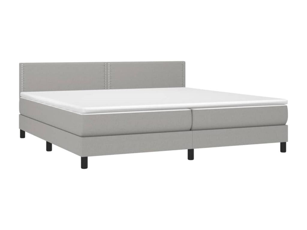 Upholstered bed base with mattress, light grey, 200x200 cm, fabric, 3
