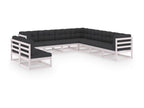 9-piece garden furniture set with cushions, white, solid pine wood