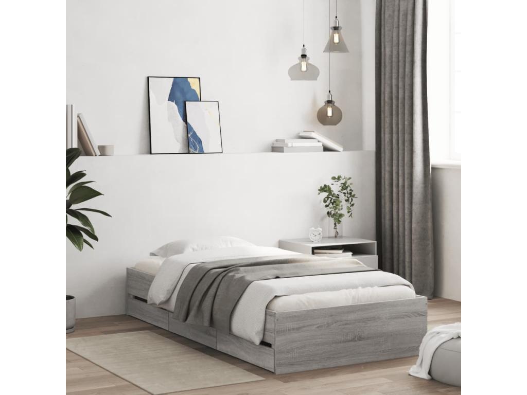 Bed frame with drawers without mattress Meublita grey 90x200 cm