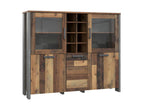 5-door glass-fronted sideboard with 18 niches, aged wood and concrete grey effect - Meublita