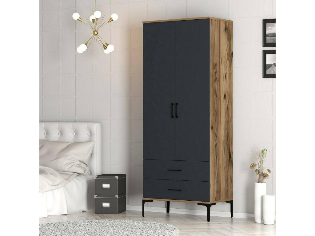 Meublita 2-Door Wardrobe, Bedroom Furniture, Walk-in Closet, Clothes Closet, 80x201x48 cm, Walnut and Anthracite