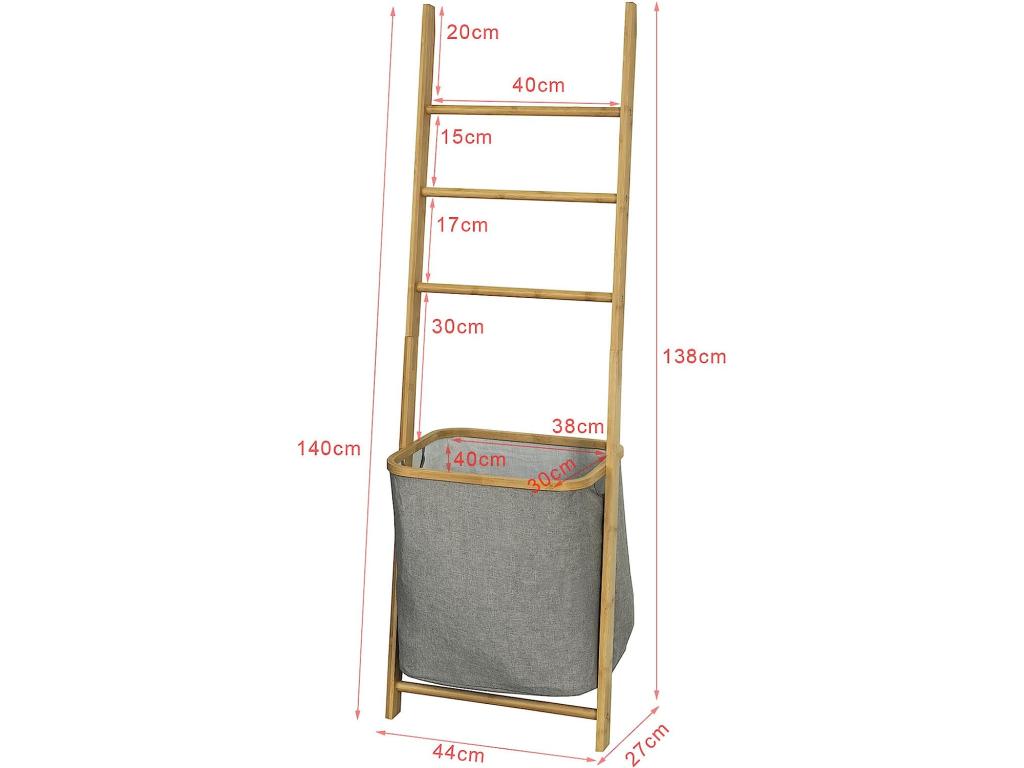 Towel Ladder Stand with 1 Removable Laundry Basket and 3 Bars FRG263-N
