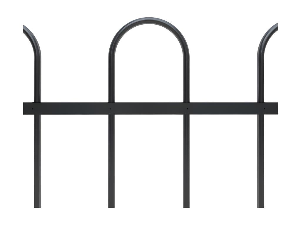Garden fence with hoop top, steel, 15.3 x 0.8 m, black