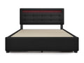Upholstered double bed 140x200 cm with adjustable headboard / 4 drawers - LEDs - black linen