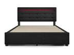 Upholstered double bed 140x200 cm with adjustable headboard / 4 drawers - LEDs - black linen