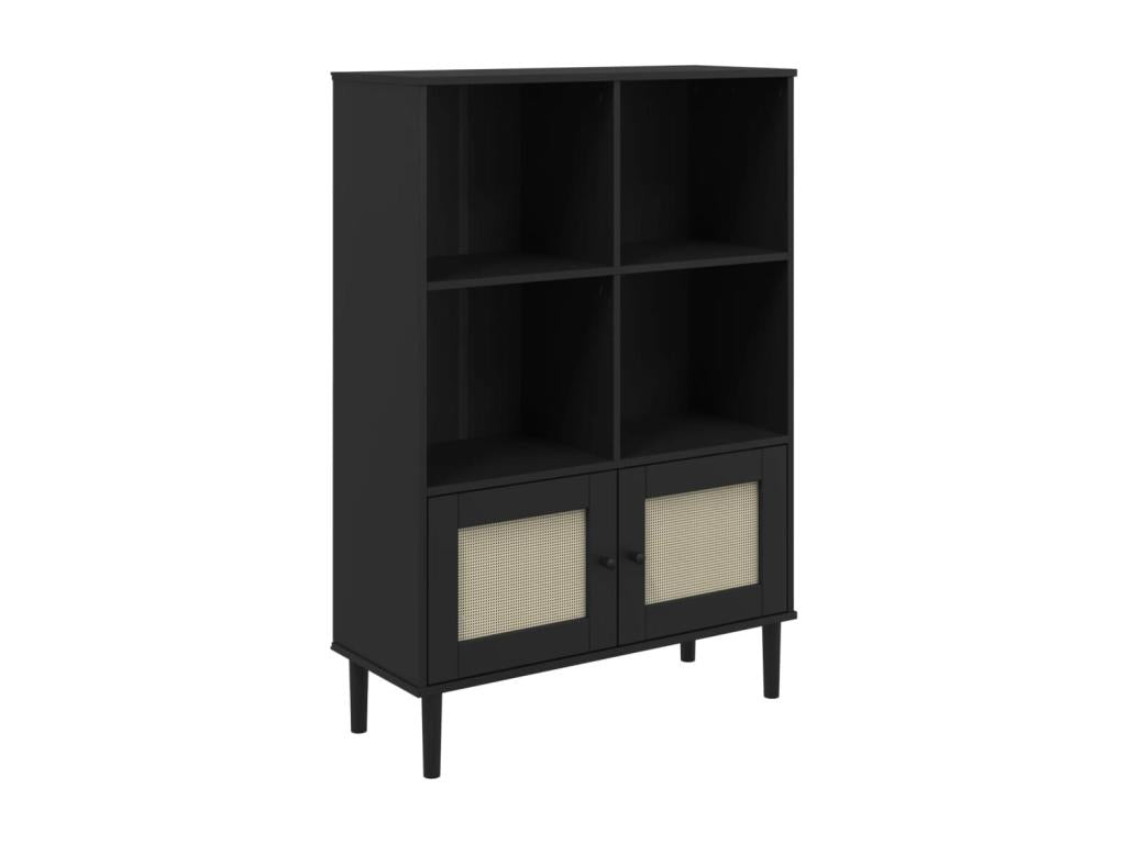 Meublita bookcase with black rattan-look finish and solid pine wood