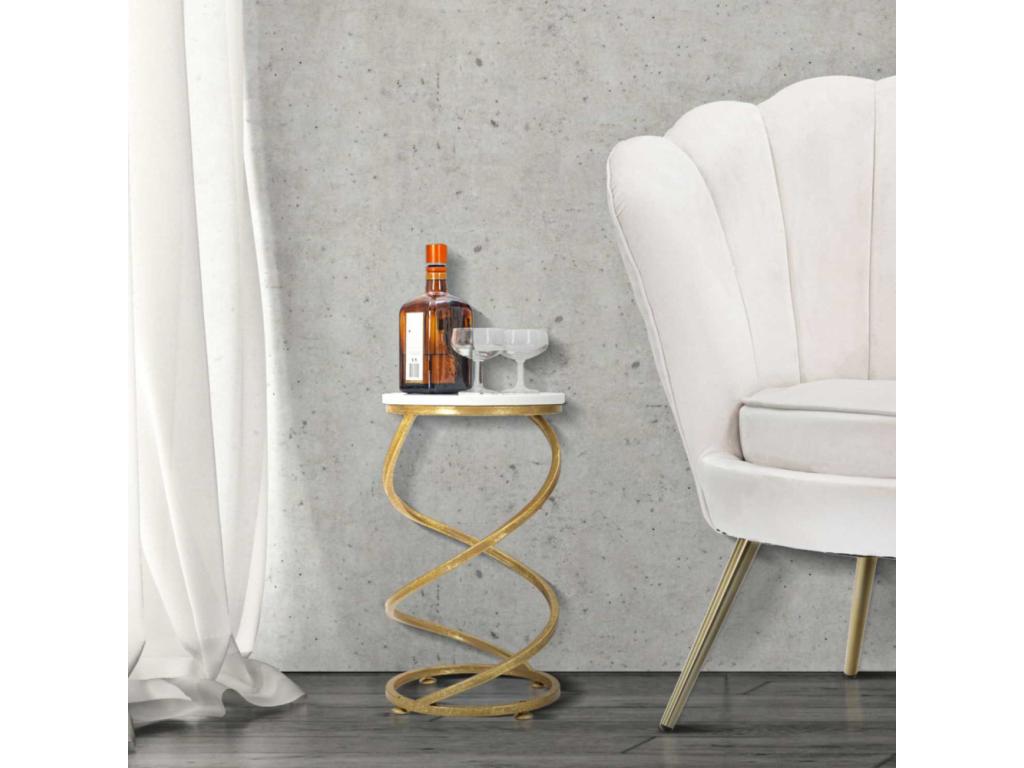 Meublita Marble Coffee Table - Gold metal and white marble - 27.5x47.5 cm - Sinuous and elegant design - Classic and contemporary.