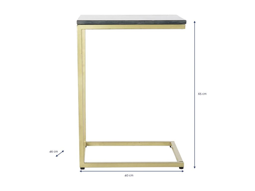 Side table in gold-colored iron and black marble - length 40 x depth 46 x height 65 cm