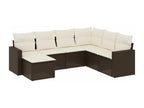 Garden furniture set with cushions, 7 pieces, brown woven resin