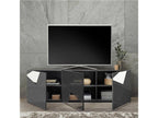 Meublita - 3-Door TV Stand in Carbon Grey Finish with Screen Prints and Mirrors