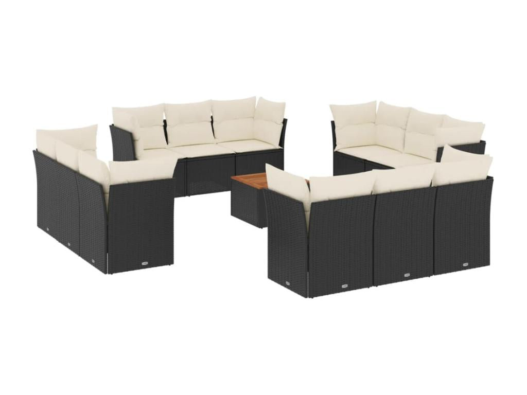 13-piece garden furniture set with cushions, black woven resin