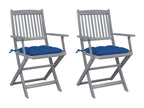 Set of 2 folding outdoor chairs and cushions, Bois d'Vertchez