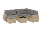 8-piece garden furniture set with cushions, beige woven resin