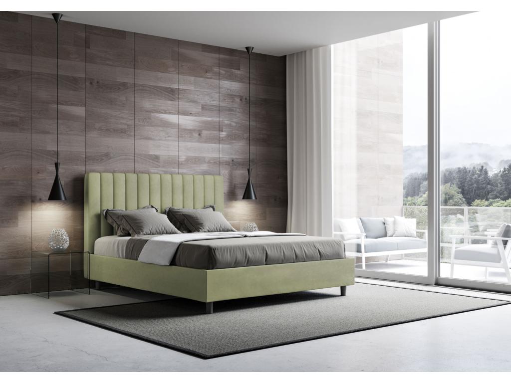 Meublita Upholstered Double Bed with Storage 140x200cm, Green Microfiber