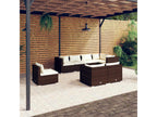 8-piece garden furniture set with cushions, brown woven resin
