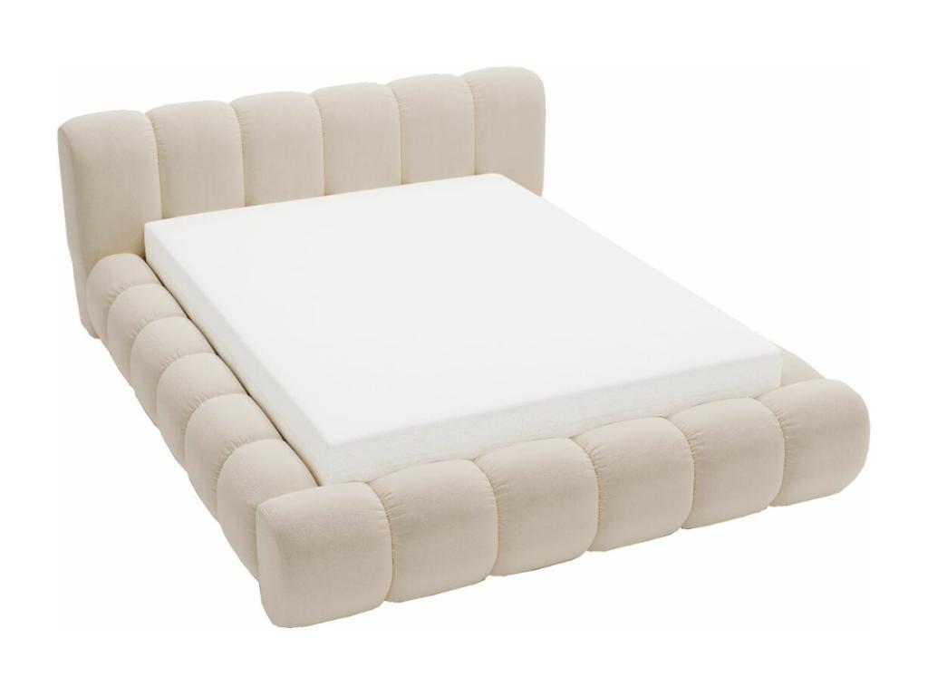 Upholstered bed with storage - 140x200 - double bed - velvet - beige - Meublita