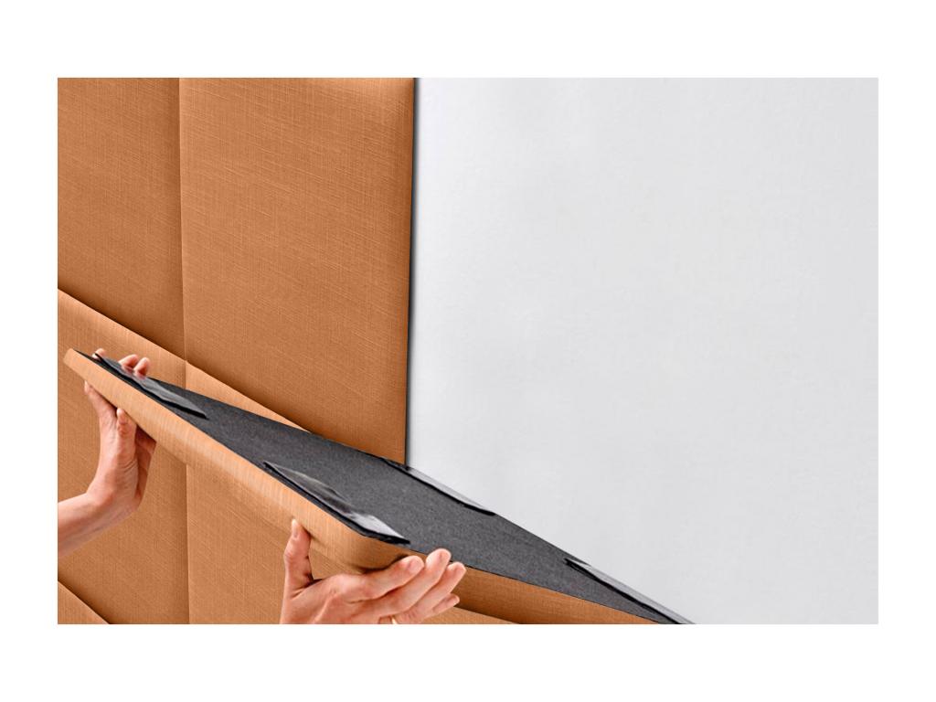 Meublita Upholstered Headboard in Natural Linen, composed of interchangeable self-adhesive panels for a luxurious, upholstered bedroom. Meublita 80 cm