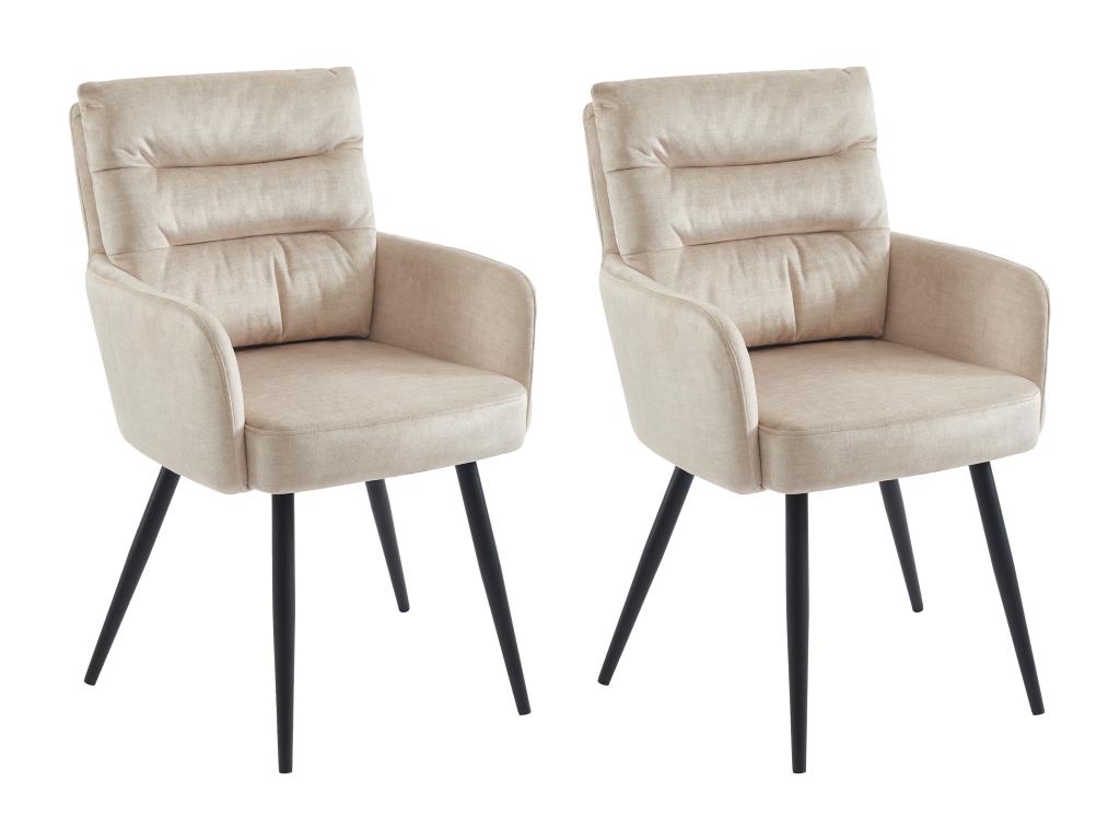 Set of 2 chairs with armrests in fabric and black metal - Cream - Meublita
