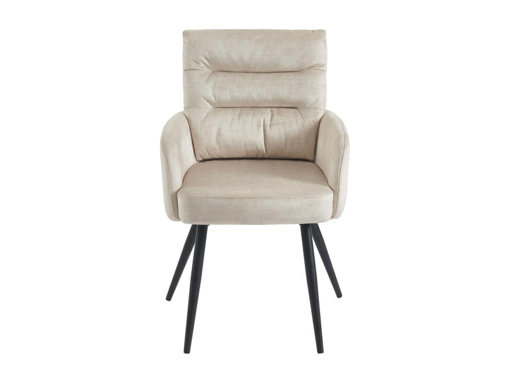 Set of 2 chairs with armrests in fabric and black metal - Cream - Meublita