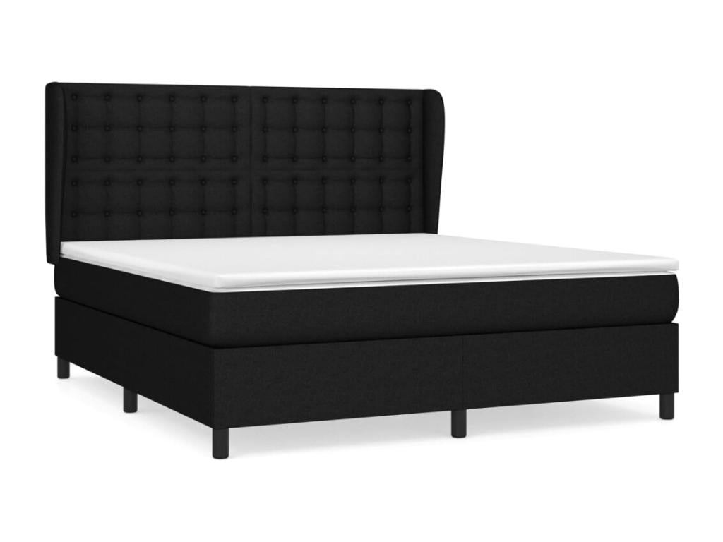 Upholstered bed base with mattress, black, 180x200 cm, fabric