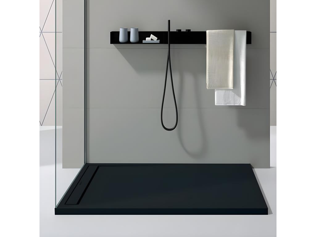 Black shower tray with smooth finish, Meublita SMART colored grate - 150x70 cm