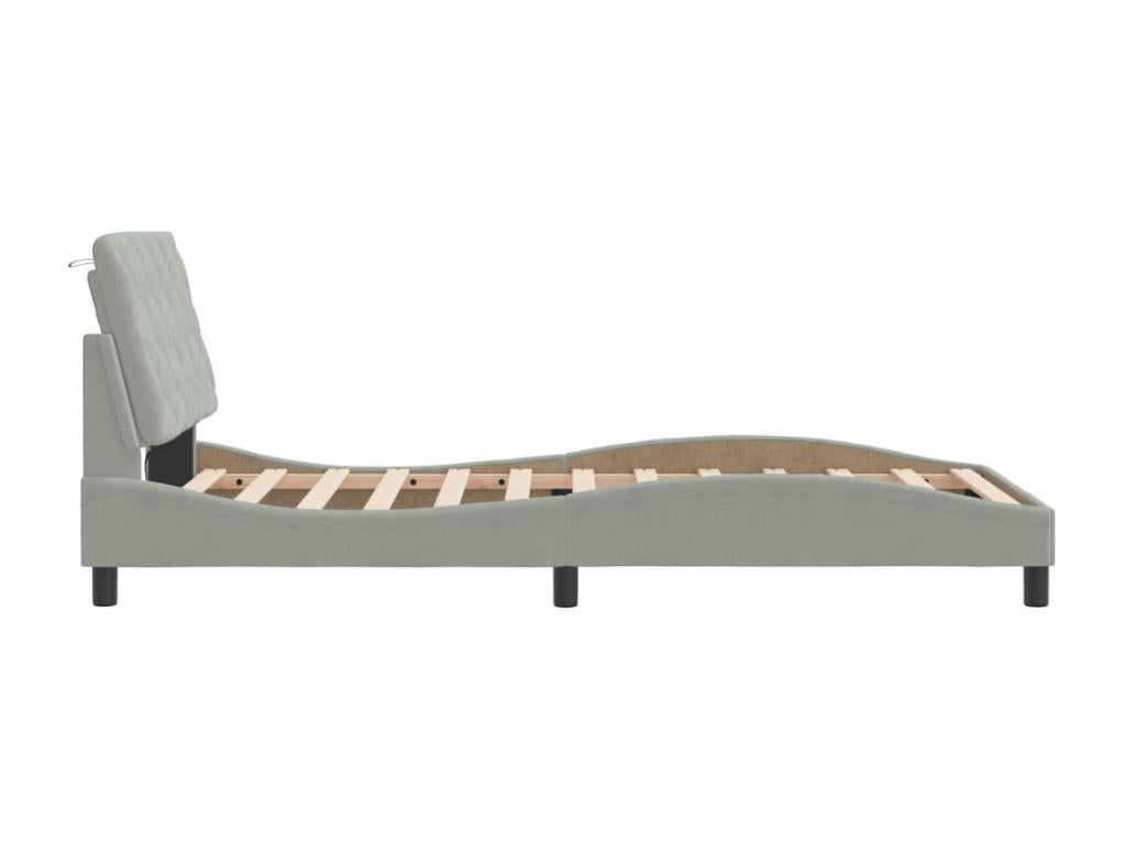 Bed frame with Vertcherères LED light grey 100x200 velvet