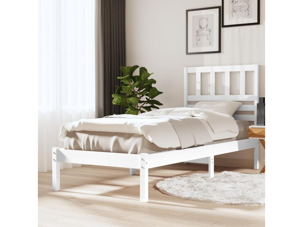 White Bed Solid Pine Wood 75x190 Small Single 4