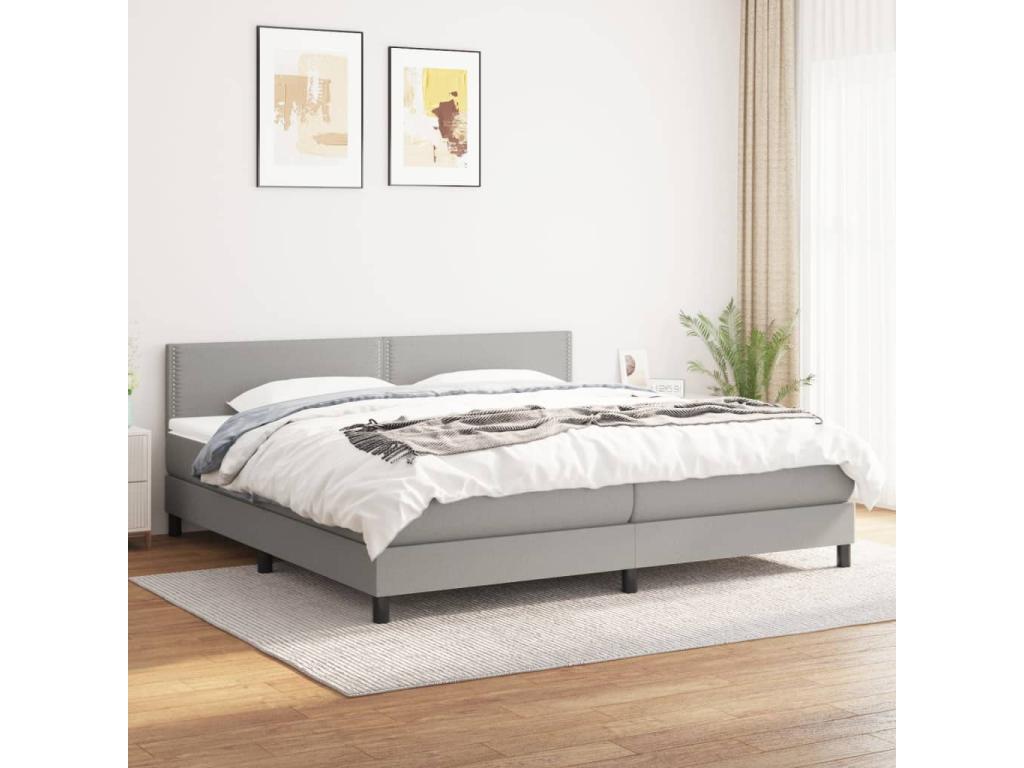Upholstered bed base with mattress, light grey, 200x200 cm, fabric, 3
