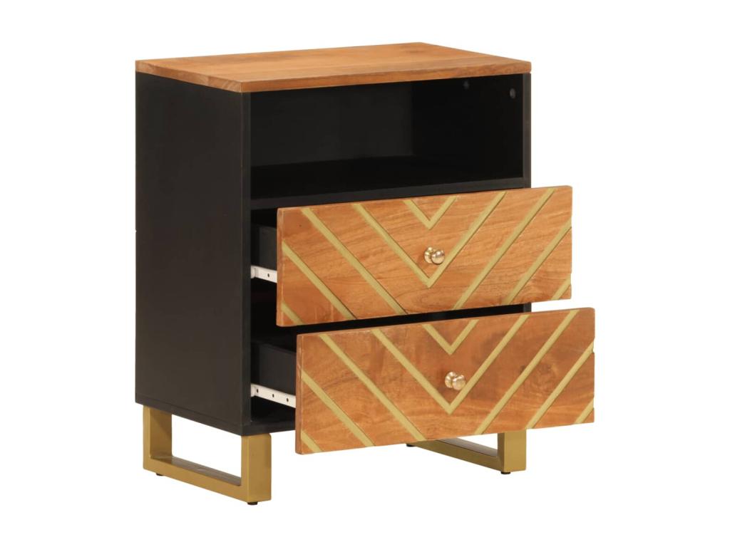 Brown and black bedside table, 50x33x60 cm, solid mango wood