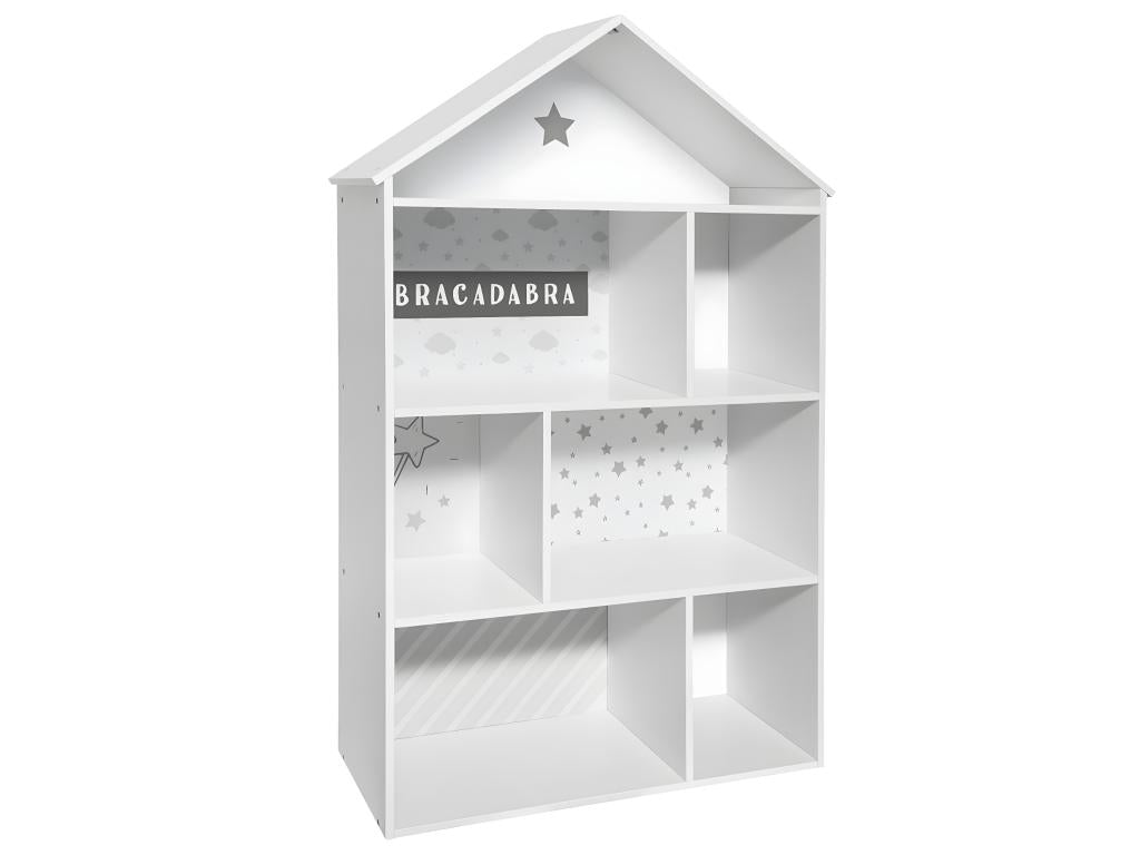 Children's house-shaped shelf with 7 compartments, grey - L.73.5 x W.30 x H.114 cm