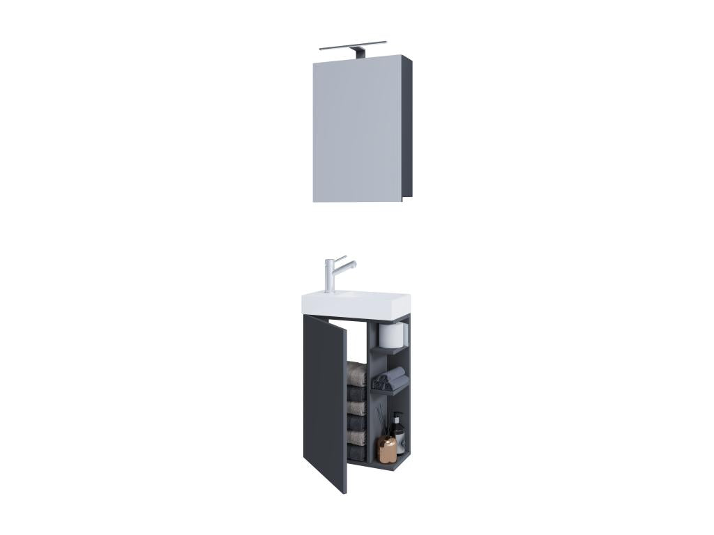 Meublita 3-piece bathroom furniture set: guest toilet, guest bathroom sink, small narrow vanity unit, anthracite