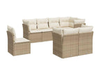 8-piece garden furniture set with cushions, beige woven resin