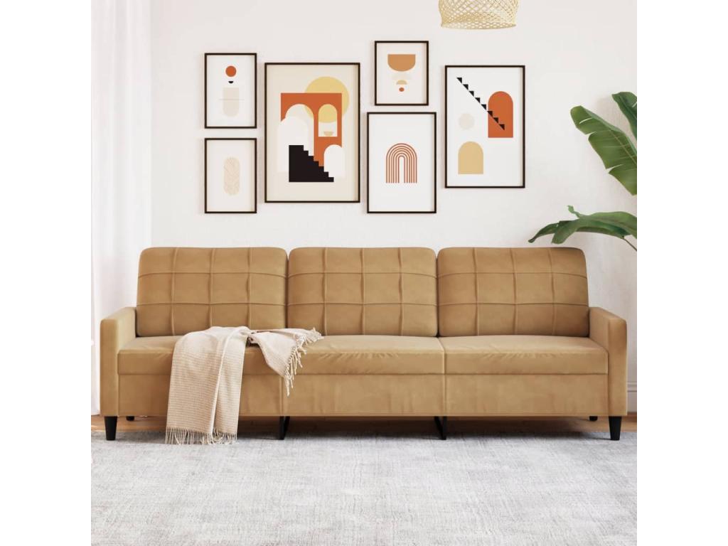 3-seater sofa, brown, 210 cm, velvet