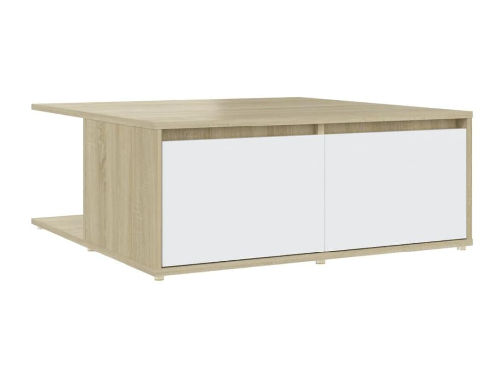 Meublita white and oak coffee table, 80x80x31 cm, engineered wood