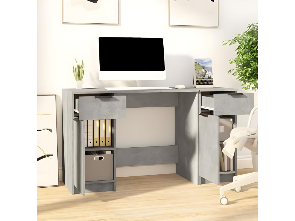 Desk with side cabinet, concrete grey, engineered wood
