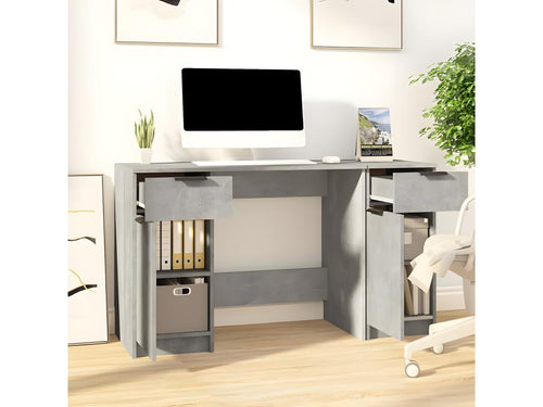 Desk with side cabinet, concrete grey, engineered wood